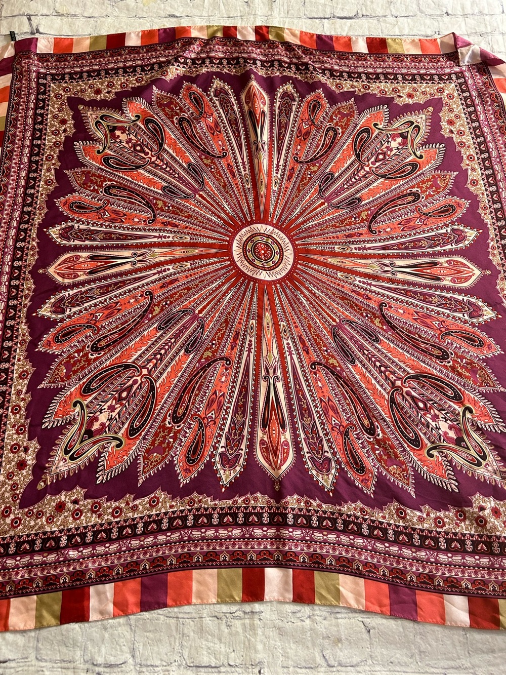 TALBOTS MULTI COLOR BURGUNDY/BLACK/PINK/SALMON ABSTRACT 100% SILK SQUARE SCARF